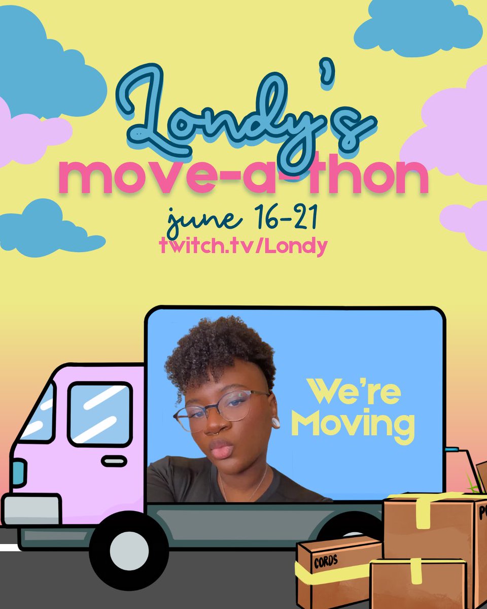 LondysLounge's tweet photo. 🏡✨ IT’S OFFICIALLY TIME! ✨🏡

Londy’s Move-a-thon starts June 16th! 🚚💙

We’ll be raising funds for move-in essentials, furniture, and rent as I start this new chapter! 🥳

Expect fun games, community events, wacky challenges, prizes, and an event-exclusive sub badge! 🍄 https://t.co/9JD2e67PIE