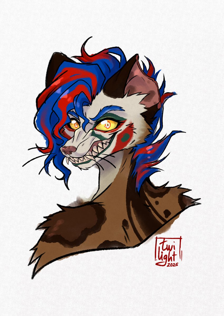 GarciGreen's tweet photo. Amazing portrait of Brayden made by @Twilight__M00N 🔥🔥
#FurryArt #FurryFandom #Genet #Clown #Evil https://t.co/Pyru8TzkH3