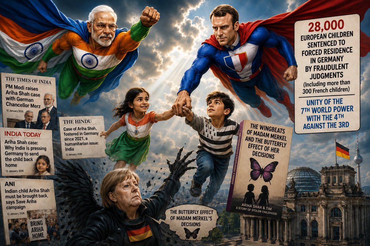 nfthemis's tweet photo. 🟥Unity of the 7th world power with the 4th against the 3rd !🟥
👉Since 2021, two children: an Indian baby girl taken from her parents at the age of six months after they came to work in Berlin (the father being a software engineer), and a French child — with a Breton surname — born in Spain to a non‑German mother and secretly registered with the Jugendamt, even though his father held joint parental authority, three months after the father had left Germany to launch new economic projects in Brittany.
👉A brief look back at the recent past👇

Back in September 2021, when the author of “Freedom” was still in power, the “ Breton Mafia” was the first to denounce Angela Merkel's dark side.  

"The flapping of Mrs Merkel's wings, and the butterfly effect of her decisions". Floods. Fires. Theft of children. Looting. Corruption.  
A real thesis ” ‘Everything is said’ ‘ Hallucinating’ "If it's all true... I'm not surprised. But... it's still terrifying. " .  “ Fascinating article, very pleasant to read ”. “Thank you for this article, it's fascinating the way you describe her.”  
🚨After the politicians of the #CDU, #SPD, #FDP and #Greens who no longer want to be seen with Angela #Merkel, and the German and international press who no longer hold back their blows, it's Emmanuel #Macron's turn to encourage “Mutti” to accede to the demands of the “Breton Mafia”.  

https://t.co/Yn63mclakh
        👉Three years already.
🟥An open letter
to French President Emmanuel @EmmanuelMacron ,
to the Prime Minister of India Narendra @narendramodi ,
Our countries, which are respectively the 7th and 5th world powers, are being assaulted by the 4th power, Germany, which is attacking what is the most valuable thing for the women and men of any nation : their children.

Frédéric @fpetitAN  MEP, representing the French in Germany, told the EU's Foreign Affairs Committee last January that these problems of kidnapping by German law linked to the Jugendamt "have been pressing to be resolved for ... 50 years."

During these decades, thousands of unfair or fraudulent judgments were handed down, with the sole aim of dispossessing non-German parents (married or divorced) of their children, despite :

- European Parliament resolution 2018/2856.

- Numerous interventions by MEPs.

- Dramas. Kidnappings. Imprisoned parents. Children psychologically destroyed.

- Thousands of pieces of evidence in the hands of the Ministries of Foreign Affairs of all European countries, which over these decades have been the first victims of this political, economic and cultural predation.

"We will need workers from elsewhere, otherwise pensions are not guaranteed" Olaf Scholz 02/07/2023

Germany needs 400,000 new entrants a year to keep its industry going and pay its pensions. Great nations like France and India must not bow to the will to power exercised over the weakest beings, by a head of government who declared more than 20 years ago:

"Air sovereignty over cribs" Olaf Scholz 10/11/2002. Die Welt.

According to the UN: "Human trafficking is the recruitment, transportation, transfer, harboring or receipt of persons, by means of force, fraud or deception, for the purpose of exploiting them for profit."

June 16, 2023.

Today, among these thousands of victims, there is a 27-month-old Indian girl, who was abducted from her parents at the age of 6 months in Berlin on a false pretext and deliberately kept for two years in an institute against the wishes of the courts, in order not to be returned to her parents ("Förderprinzip" principle of continuity). And will probably be offered for adoption.

June 15, 2023.

A 14-year-old French child with a Breton surname, born in Spain to a non-German mother, whose wills have been fraudulently rewritten by the Jugendamt and the Singen family court, has not been on vacation in France for 3 years.

His father's crime: having wanted to send him to school in 2020 (he was 11) in Brittany during the Covid crisis, to help him to recover from a shattered schooling in Germany, aggravated by a 28-week school closure in that country compared with 10 in France.

In addition to becoming orphans of their parents, who are still alive, these children's physical integrity and health are threatened, as they are overexposed to PFAS (eternal pollutants) at life-threatening levels, condemning them to develop irreversible cancers (brain, thyroid, pancreas, kidneys, testicles, etc.). Up to 7 times the maximum level of 4ng/l for this French child. Germany is Europe's leading producer of PFAS.

🟥Like thousands of other victims of this predatory country, the Indian parents and the French father discovered their stories on social networks, where thousands of distraught parents of all nationalities are denouncing the theft of their children in order to Germanize them and exploit their future workforce.

On this July 14, 2023, Indian Prime Minister Narendra Modi, at the invitation of French President Emmanuel Macron, is honoring the French Revolution, as well as "25 years of strategic partnership" between our two countries.

For this historic meeting, we ask them, as heads of state of great powers, to demand that Germany respect the treaties it has signed:

1/ Article 3 of the Treaty on European Union.

"The free movement of persons allows European citizens to move, settle, work and study in any other state of the European Union."

2/ The protocol adopted by the United Nations in November 2000 on trafficking in human beings for the purpose of exploitation.

3/ And finally, in view of the scientific literature on irreversible cancers and PFAS, particularly among children, the immediate application of the precautionary principle enshrined in the French and German constitutions ;

            With the immediate repatriation of these two children.

https://t.co/U06nLxILrl 
https://t.co/Eo8KnRwfea     
   #SaveAriha                                                    #CNRbretagne                                                                              

“No tyranny is crueler than the one practiced in the shadow of the laws and under color of justice» Charles de Montesquieu.

The German Jugendamt as seen by CBN

Decoding the German Jugendamt at the European Parliament

Nothing has changed since those videos. The abductions are increasing. Three times more under Angela Merkel's 16 years in power.

L'Allemagne kidnappe les enfants de couples français mariés

Résolution 2018/2856 du Parlement européen en français.

European Parliament resolution 2018/2856

Kidnapping manual

https://t.co/cCQkAwB74O

Judgments handed down by family courts and the Jugendamt (youth administration), whose sole aim is to repopulate Germany at the expense of its European, North or South American or Indian neighbors and "partners". 
👉Immediate repatriation of all victims of these kidnappings!

https://t.co/N3cJGRha1T
#TrueMerkel #SaveAriha #CNRbretagne #MikeEchoRomeoZulu #SosKidnappingGermany