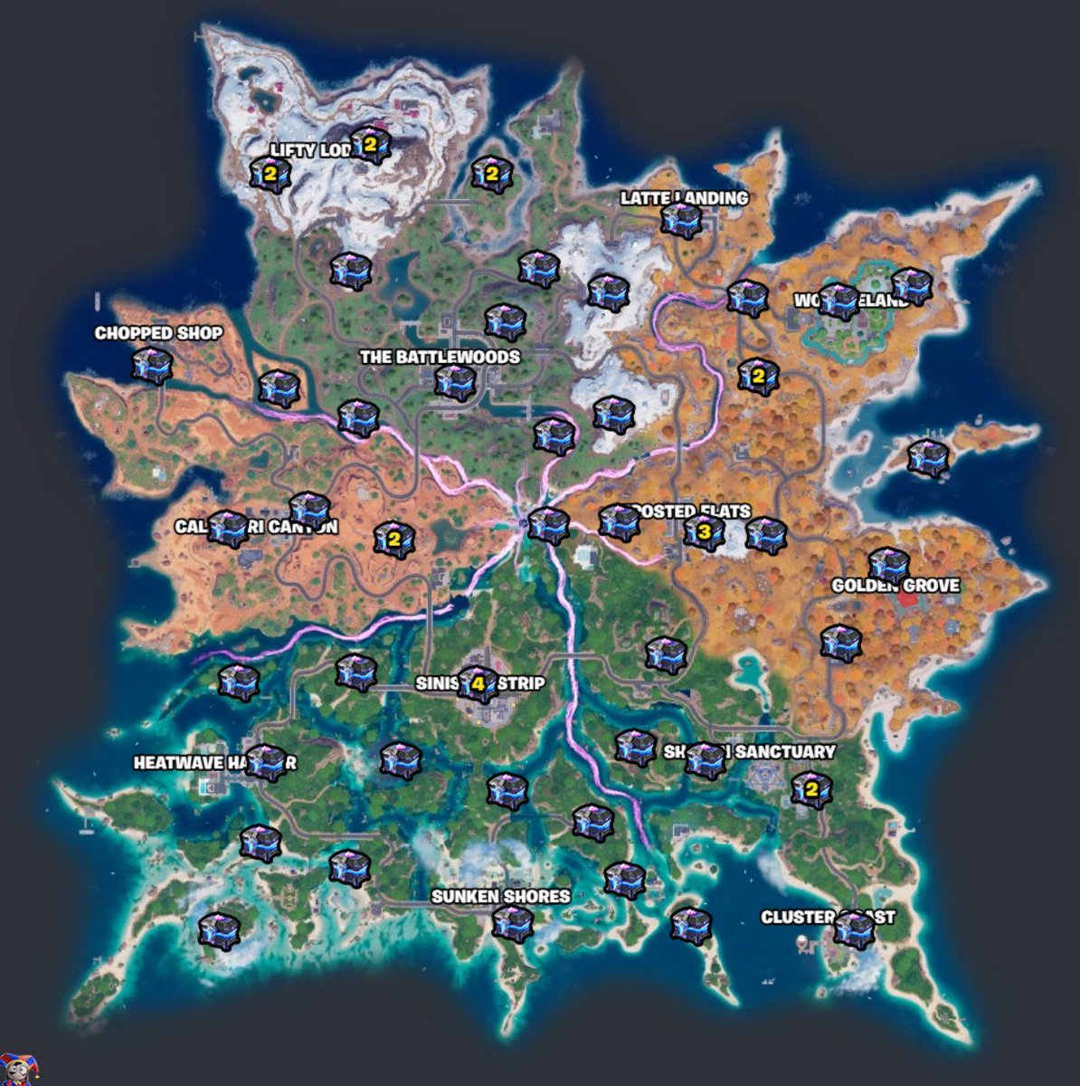 InfoFortniteES's tweet photo. Mapa con todos los cofres de espíritu.

@FortniteDotGG https://t.co/nbUlamlmXx