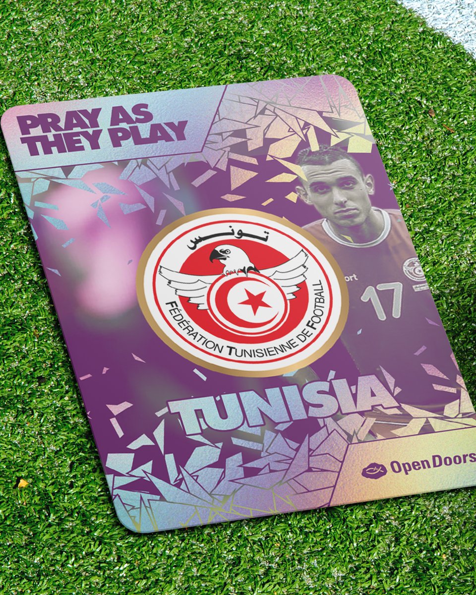OpenDoorsUK's tweet photo. Tunisia is the next World Watch List country in action in the World Cup, playing at the rather unsociable hour of 3am! #FWC26

If you happen to be up, or simply interested in what happens, please use this card to pray as they play. Every prayer matters, helping those counting the cost of following Jesus.

Download cards: https://t.co/qxx3tg4JE8