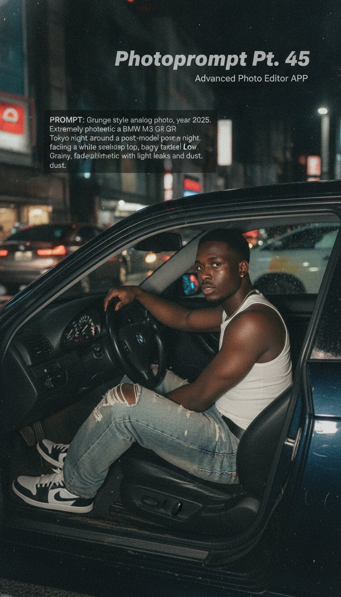 Prompt1Studio's tweet photo. Prompt: Creat this photo to grunge style analog photos around 2025 I was taking pictures in bmw m3gtr car together. where tokyo japan at night, was sitting in the front engine car with post model style turn around came...
  #aienhanced,#artoftheday,#artificialintelligence https://t.co/uuDAcWv0EQ