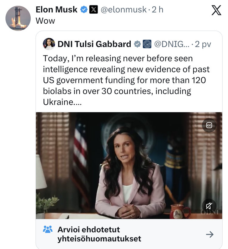 joni_askola's tweet photo. If there is one person you can trust to always endorse and promote the dumbest takes and fall for any conspiracy theory, especially racist and pro-Russian ones, it’s the world’s only trillionaire https://t.co/FErclMczV1