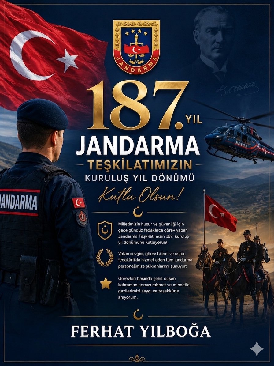 ferhatyilboga's tweet photo. Güvenin, disiplinin ve vatan sevgisinin simgesi Jandarma Teşkilatımızın 187. yılı kutlu olsun. @jandarma https://t.co/0lMWHu3BhD