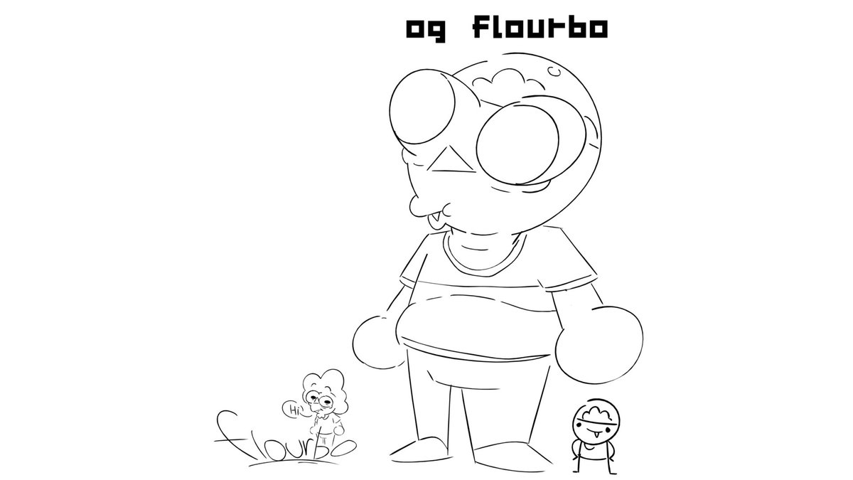 Flourbo's tweet photo. It’s been 15 years since flourbo was made in my math class, I really like this old design of him with the brain bowl, might make him his own character! If any of ya’ll got name suggestions throw them in! https://t.co/6zV9zja0Y0