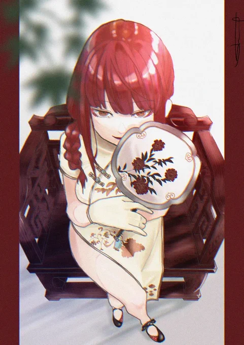 20日目 マキマ 制作 2021年 中華風デザインにハマってた時のやつ わりかしよく描けてるから気に入ってる。 ただ左足が真っ直ぐすぎてちょっと違和感かな〜 色んな小物を資料見ながら描く試みはやり続けないといけないね。当時はもっとやってたかも #100日イラスト備忘録 #チェンソーマン