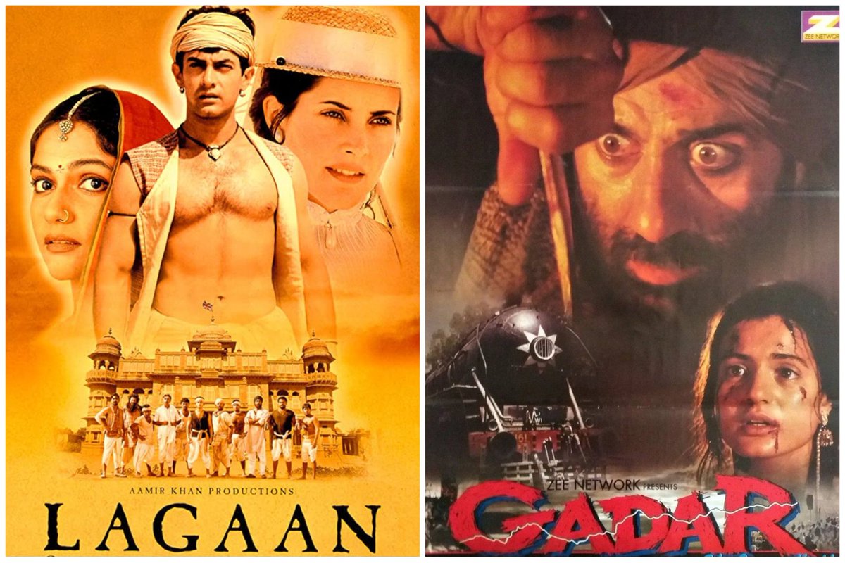Rancho119's tweet photo. Two Megastars 

One iconic Rivalry 🔥

Gadar went on becoming ATB with highest footfalls ever till date without any pre release buzz.

Lagaan became HIT, was most loved &amp; appreciated film with oscar nomination that year.

25 years of GADAR &amp; LAGAAN https://t.co/PwUd9J4Gr8