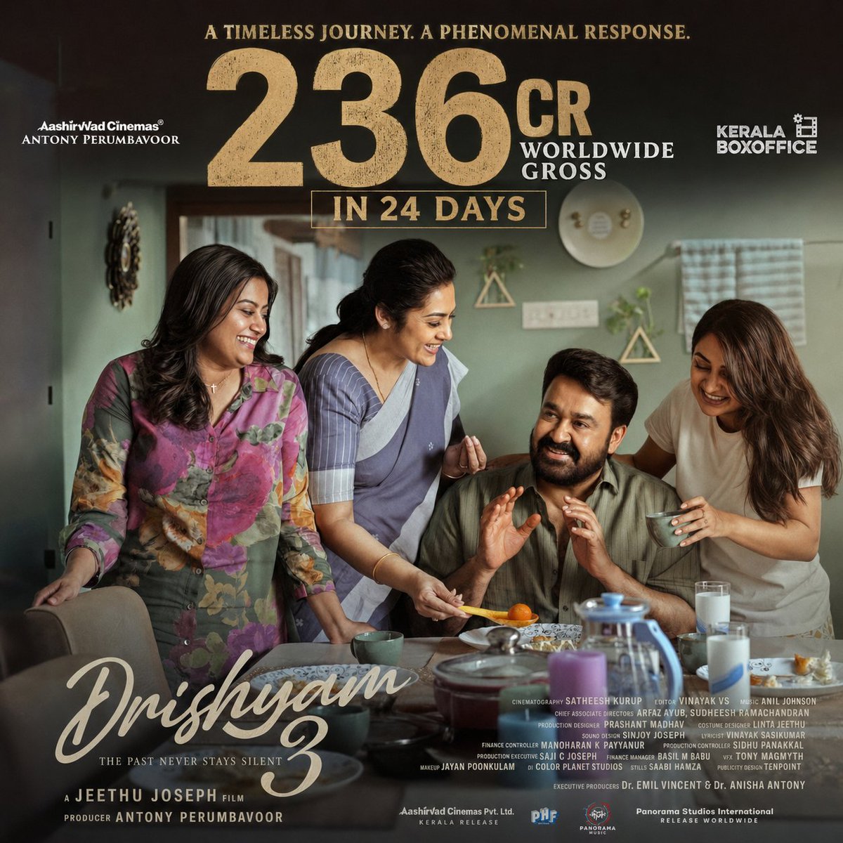 KeralaBxOffce's tweet photo. #Drishyam3 has grossed ₹236cr worldwide in 24 days and has officially surpassed #Vaazha2's record to become the year's highest grossing film within two months. 👏🏻🔥

Which film do you think will beat it this year? https://t.co/QVjfTwpMTR