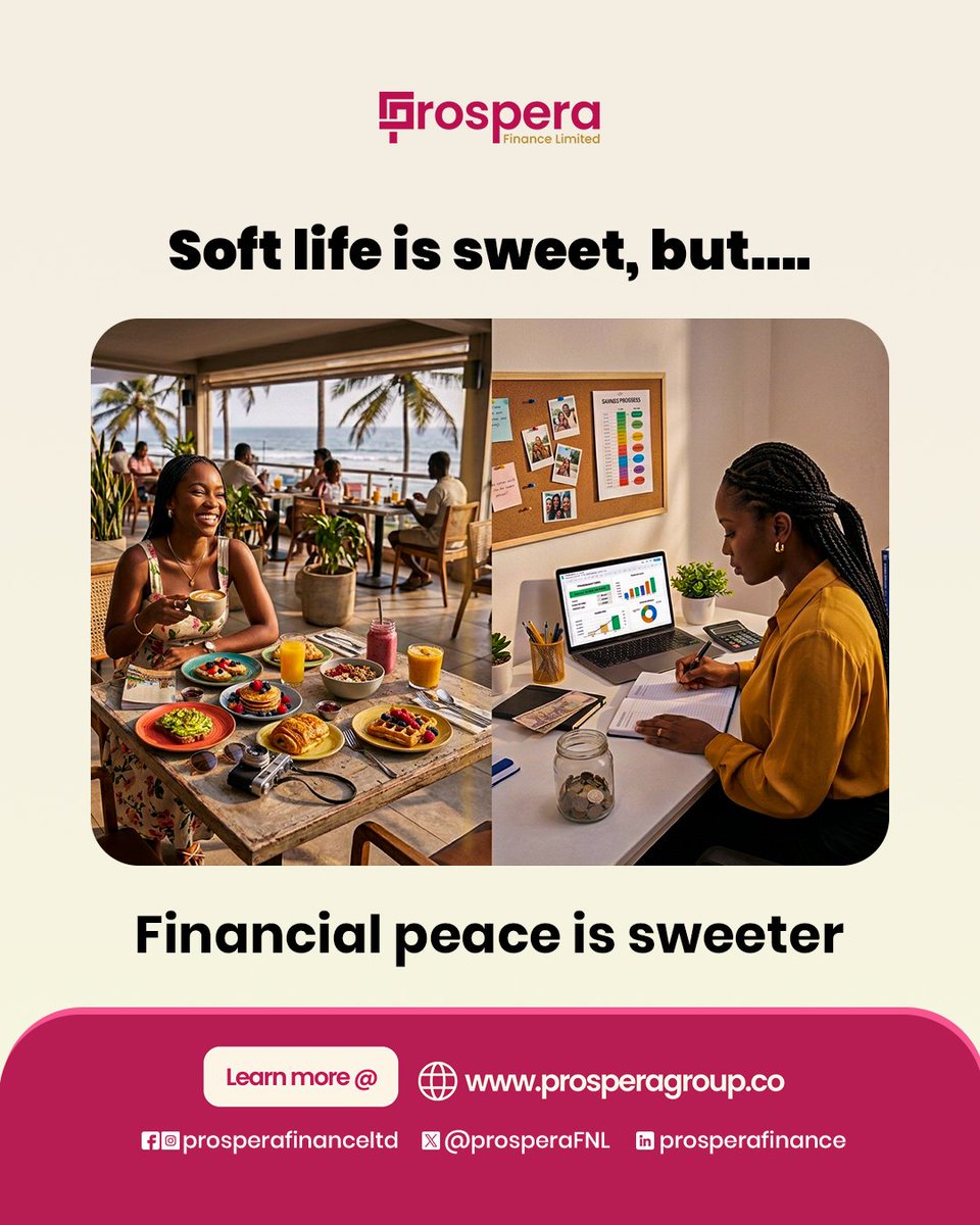 ProsperaFNL's tweet photo. Gen Z loves soft life—but nobody talks enough about the money behind it.
Trips, brunches, nice outfits, and freedom all feel better when your finances are in order.

Saving, budgeting, and investing may not be trendy, but they help make the lifestyle sustainable.
Soft life is sweet. Smart money makes it last.