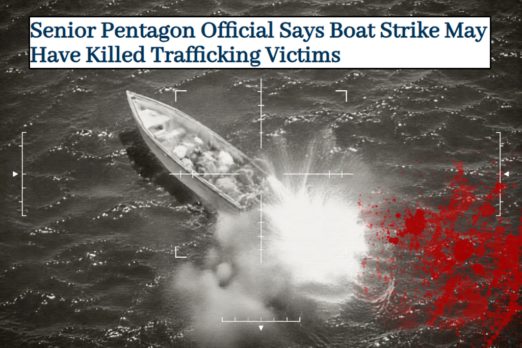 JasonBassler1's tweet photo. 💥 Remember those drug boats Hegseth was bragging about blowing up? 

A senior Pentagon official just admitted that some of the people killed in those strikes may not have been cartel operatives at all, but human trafficking victims.

Not traffickers. Trafficked human beings. https://t.co/8sv78nZMy0