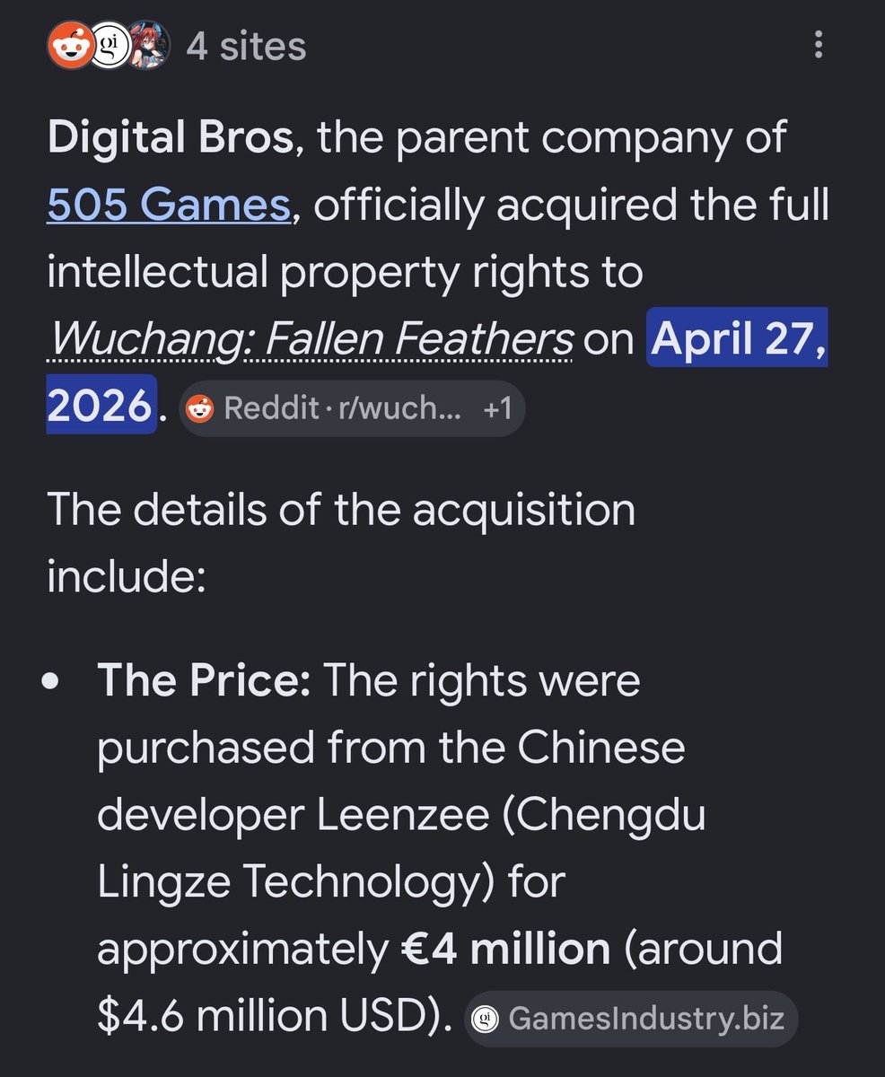 BelowZero99's tweet photo. @AceGhostRus @chucky2003 @yamakazekun @playWUCHANG I wasn’t saying they weren’t apart of Digital Bros or not. DB just acquired the full rights to the IP  back in April. https://t.co/qmYUwA2ChL