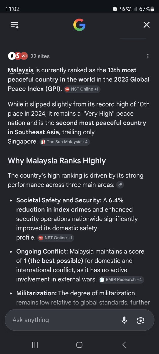FazmieBege's tweet photo. @AhmedShahAzfar Still 13th on the peaceful country list tq 😊 https://t.co/fuozpXdNEd