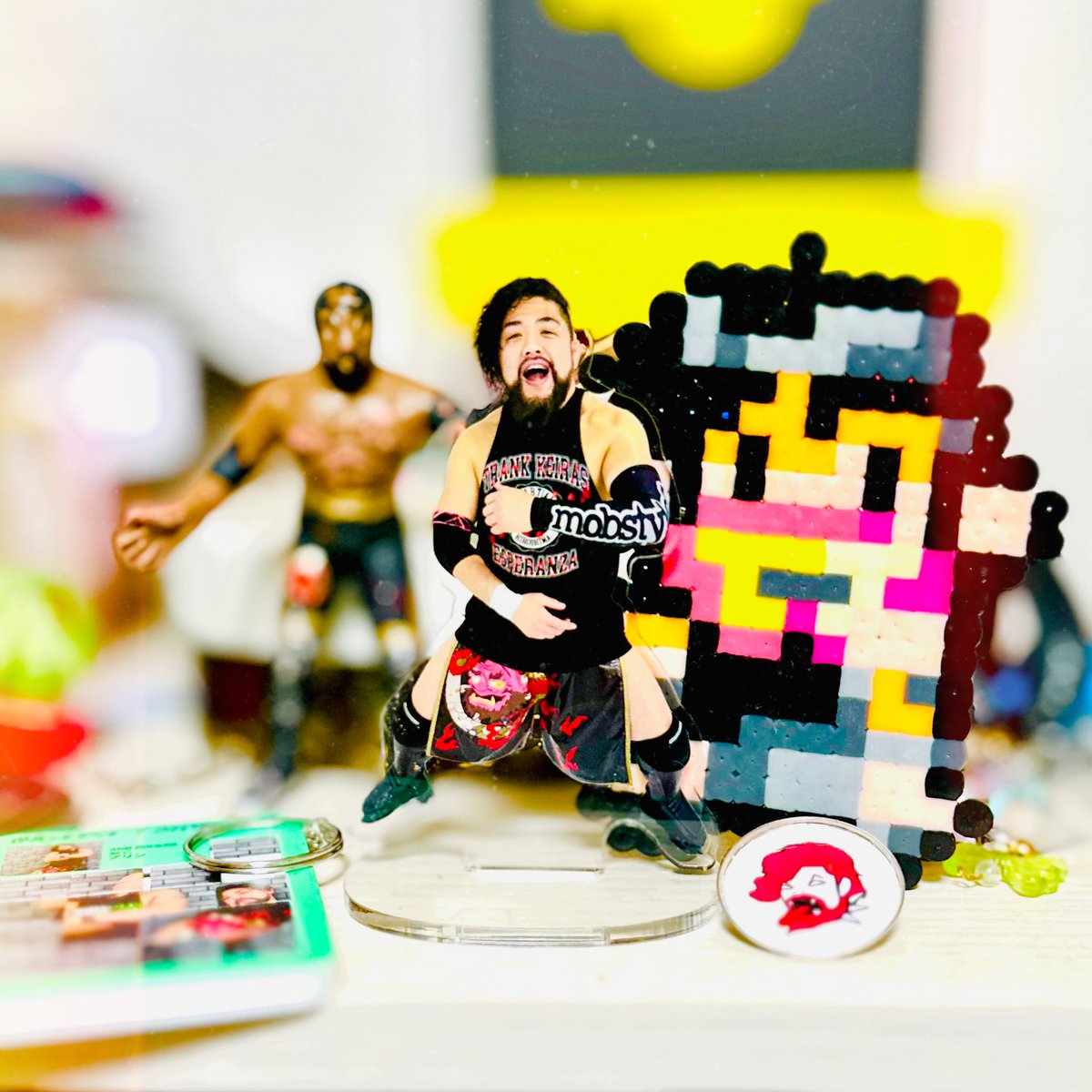 fuken_ko's tweet photo. #メリ拳空手プロレス 
#ダブプロレス
#岡田剛史 

この日の売店の岡田選手🧸🛸
新しいグッズ沢山出てました！そして念願のアクスタが出たの嬉しすぎる🥲✊4枚目は二度と元に戻らない詰んだパズル。お子様ランチに付いてたおもちゃを思い出しノスタルジックな気持ちになった・・・(ᵔᴥᵔ) https://t.co/BYJwt6t3Fa