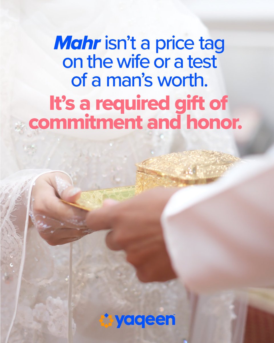 yaqeeninstitute's tweet photo. Marriage is supposed to be easy, so are women supposed to ask for less mahr? Let’s break down what mahr is actually about.

Thread (0/3) https://t.co/ADBiVYDApH