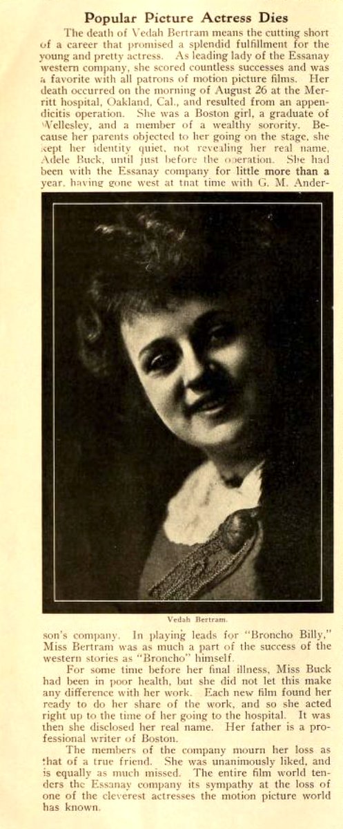 WallaceReid_'s tweet photo. Vedah Bertram (December 4, 1891 – August 26, 1912) Ill and then passes away #obit read of her illness and passing she was only 20 years old https://t.co/M6cGKpZfXJ