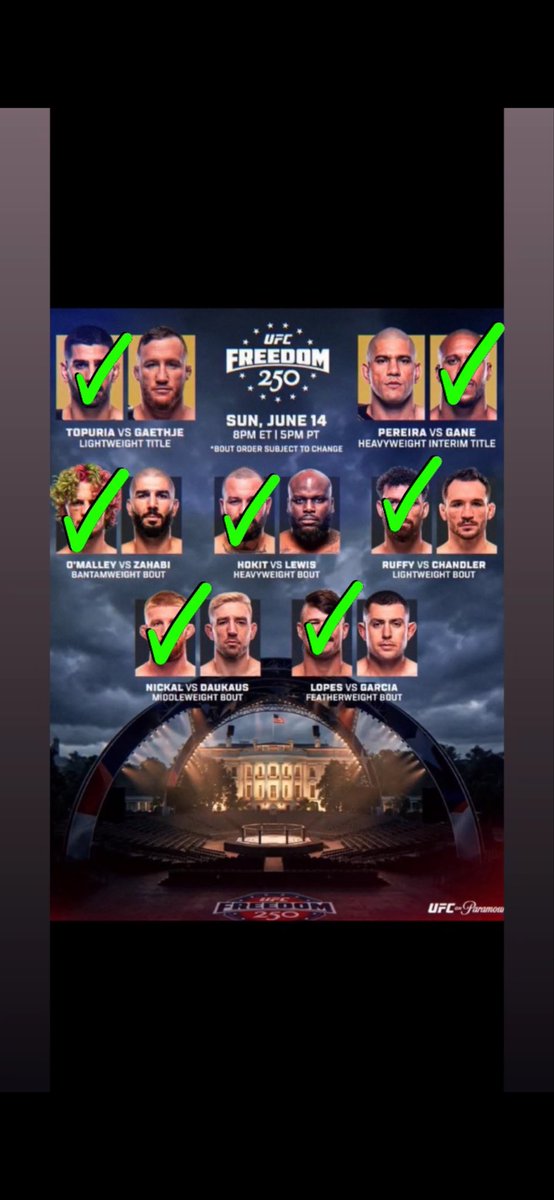 Johnnypicks01's tweet photo. Full UFC Whitehouse predictions. Let’s eat. https://t.co/jd8tjTZdQJ