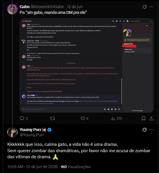 AlexandriniGabe's tweet photo. @Angel42Roy57496 Pra tu ver que eu não to inventando  (tá tudo público, mais uma vez). 

E detalhe: eu tentei mandar DM via Discord que foi onde ele me pediu pra retirar os vídeos anteriormente. https://t.co/uKxEO8Vk4W