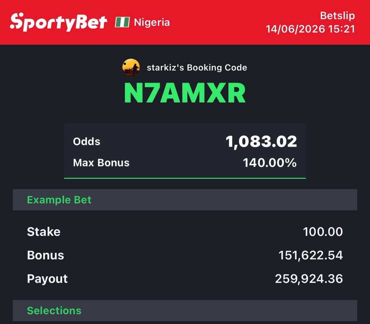 bigStarkiz's tweet photo. N7AMXR👉🏾 1k odds World Cup games 

Join TG : https://t.co/3atO1iQu2O

Stake Responsibly 🔞 @_Jaredad https://t.co/ayHbThY0bE