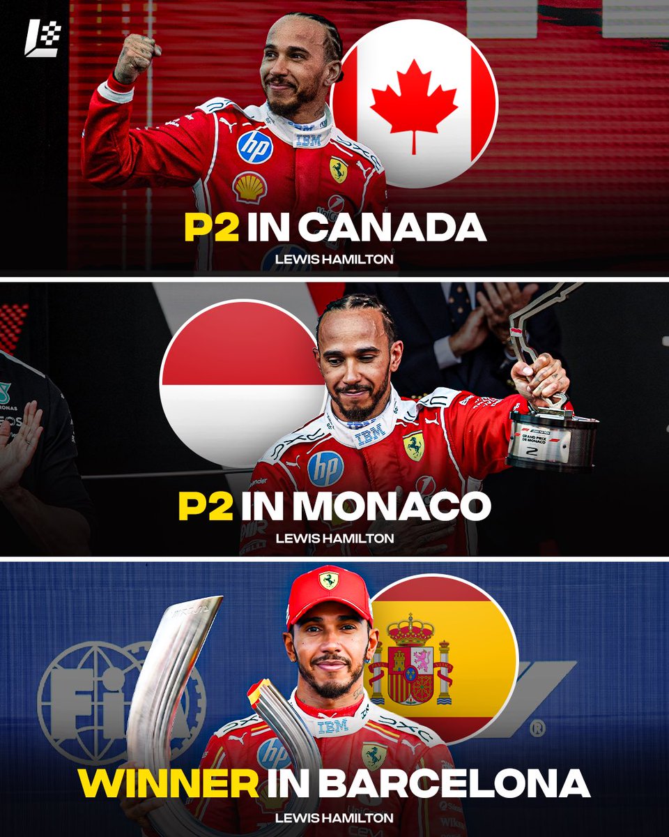 lap_by_lap's tweet photo. Hamilton is on fire! 🔥

His third podium in a row and also first win with Scuderia! 🐐 https://t.co/JV4dmq8JEv