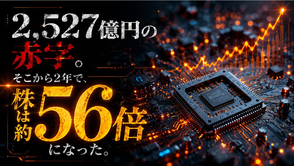 yoakemae_log's tweet photo. 2,527億円の赤字。
そこから2年で、株は約56倍になった。

全員が「もう終わった」と笑っていた、あのキオクシアだ。

いま、話題の人気株に群がっている熱狂。
それは、2年前にこの赤字会社を全員で笑って見捨てた、あの熱狂と同じ顔をしている。
今度こそ違う、と言い切れる人だけが、その熱狂の中にいていい。

全員が「安全だ」と思う場所には、もう何も残っていない。
歪みは、いつも全員の死角に落ちている。

だから私は、株価を見ない。
誰が「もう終わった」と笑っているかを、見る。

ハズレを、安く、何枚も握る。
9枚が紙くずになっても、1枚が56倍になれば、卓ごと取り返せる。