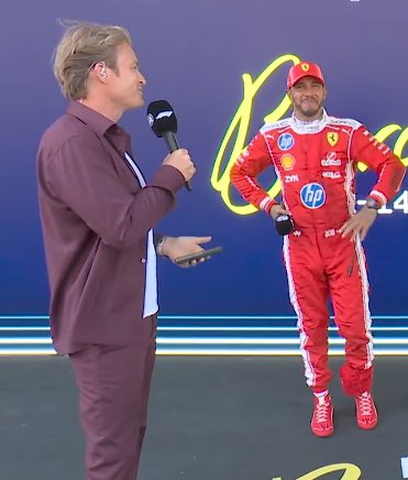 TinoCLeclerc's tweet photo. Rosberg y Hamilton se chocaron hace 10 años en Barcelona peleando el campeonato en Mercedes y ahora uno lo está entrevistando al otro por haber ganado con Ferrari. Las vueltas de la vida https://t.co/BilAeTB7or