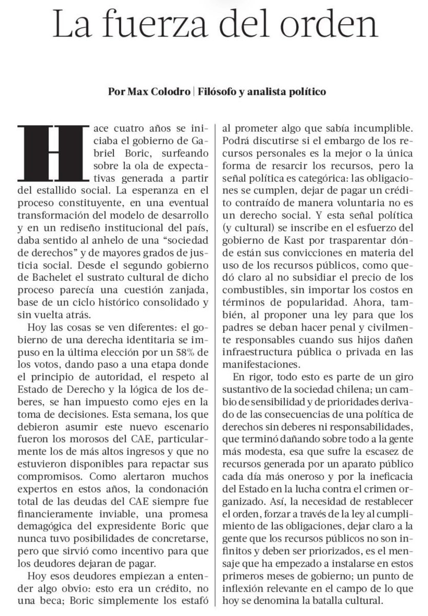 eugediazb's tweet photo. Excelente columna 👍 @latercera de hoy domingo https://t.co/NE3efAmiGW