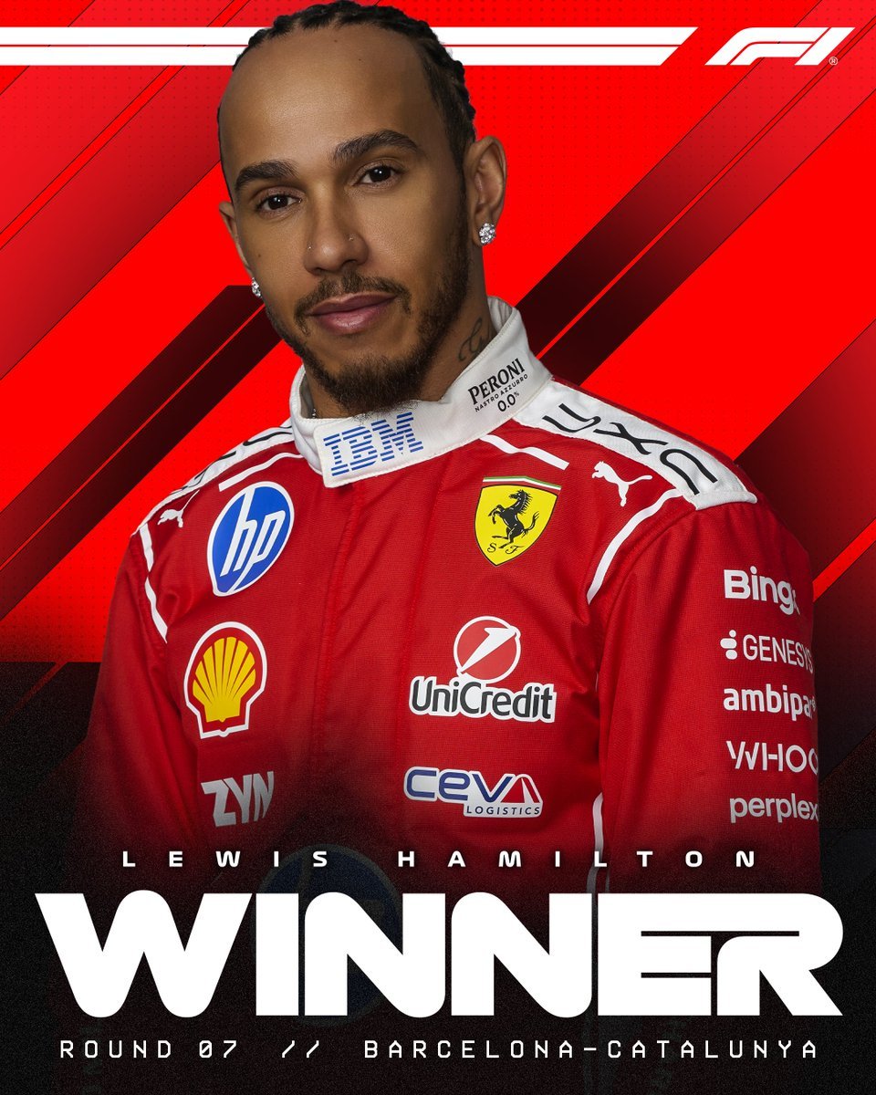 Tresddescuento's tweet photo. #Automovilismo #F1 / Lewis #Hamilton ganó el #BarcelonaGP. Segundo George #Russell y tercero Lando #Norris. Franco #Colapinto culminó octavo y sumó cuatro puntos. https://t.co/1HSQbhkUid