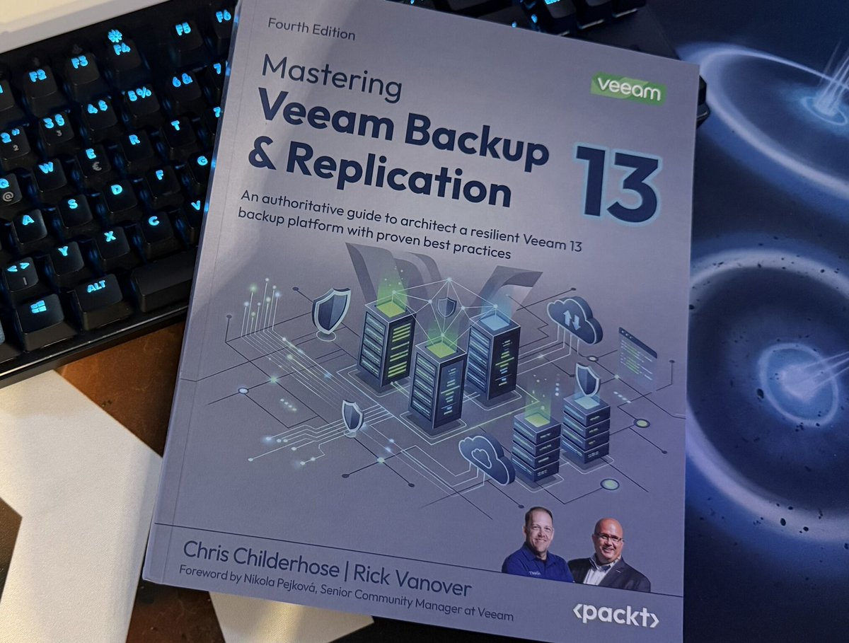 Veeam's tweet photo. Looking to level up on Veeam Data Platform v13? @cchilderhose’s new book is your guide to what’s new, core architecture changes, including Veeam Software Appliance, and the enhanced Universal CDP.

Featuring our very own @RickVanover & @NikolaPejkova!   

Get a copy: https://t.co/PQpsTi2Ynq