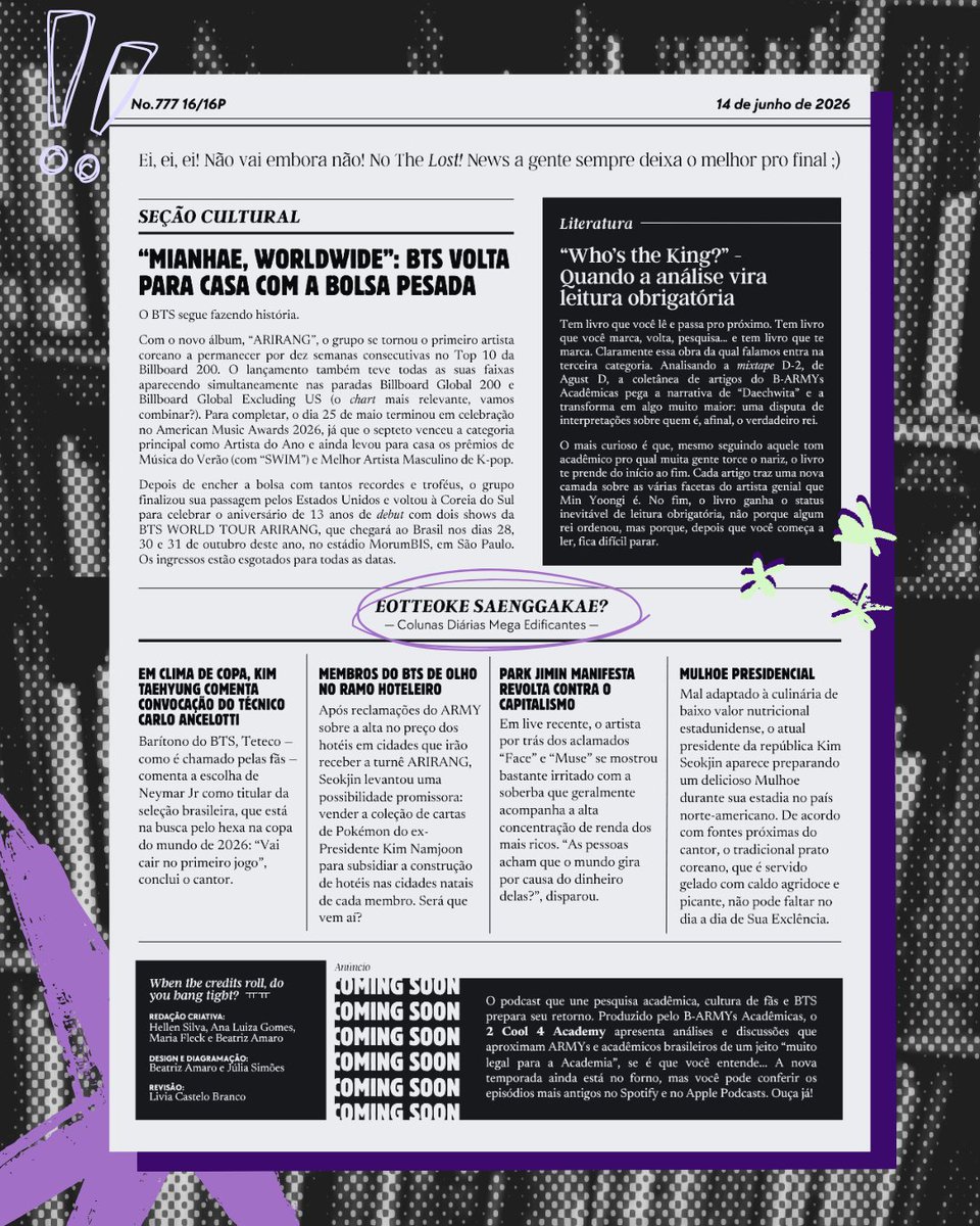 BAA_twt's tweet photo. 📰 EXTRA, EXTRA!

Prazer, nós somos o B-ARMYS Acadêmicas e, sem enrolação, aqui estão as principais notícias de hoje: o Namjoon sofreu impeachment, nós estamos de volta e VOCÊ vai ficar gag com os conteúdos que a gente tá preparando do lado daqui. https://t.co/bwzO0eYUm0