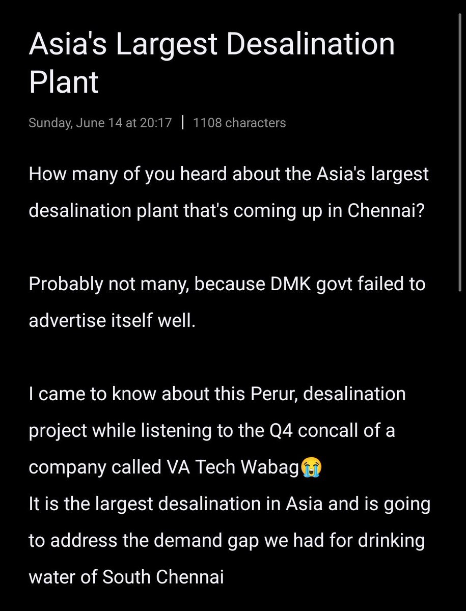 make_a_lemonade's tweet photo. Dear @arivalayam how poorly have you advertised yourself🤦🏽‍♂️

Just one official tweet from MK Stalin and rest are from the department account 😭

DMK started the Asia's Largest Desalination Plant to address the growing water demand of South Chennai. Read the through below 👇🏽 https://t.co/Qsx20xxM5n