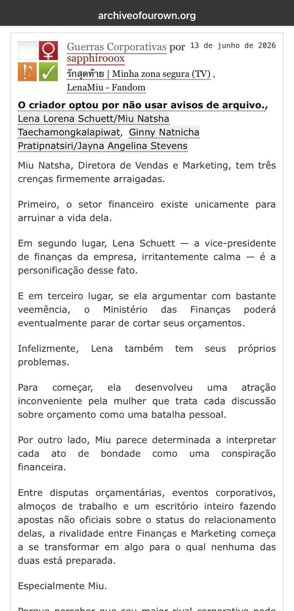 lena_miufanfics's tweet photo. 🔥 Rivais no trabalho… química impossível de ignorar.
Quando Lena e Miu se enfrentam, quem perde é o controle. ❤️🔥
https://t.co/89LvnE2iUy
#ลีน่าหมิว #fanfictionLenaMiu
#LenaMiu #GLfic
#lesbianfiction https://t.co/DUq4t3FRCc
