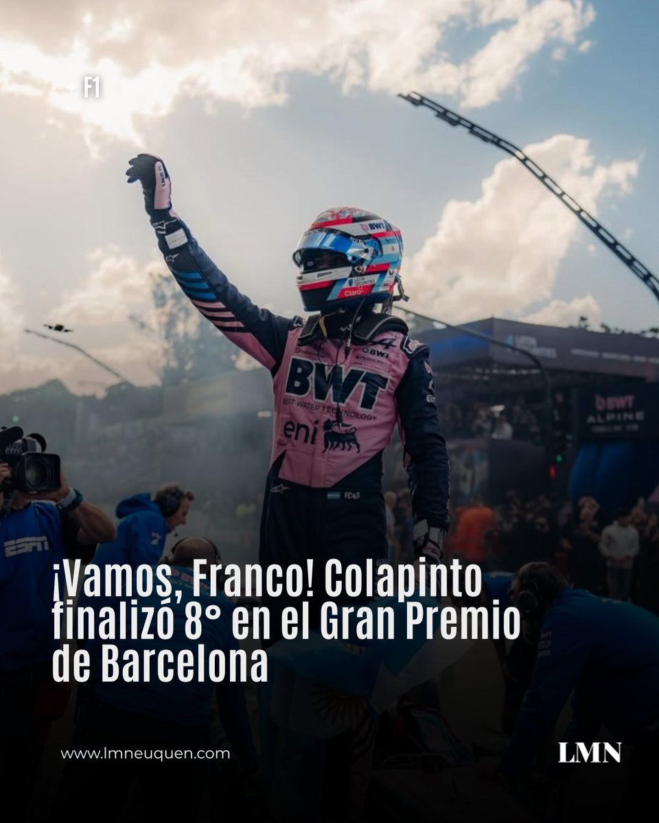 LMNeuquen's tweet photo. ¡Vamos, Franco! 🇦🇷 

🏁 El piloto argentino largó 13° en el Gran Premio de Barcelona y logró escalar hasta el puesto 10.

🔥 Finalmente, sobre el final de la carrera Antonelli y Leclerc abandonaron y Franco Colapinto finalizó en 8°.

📌 Toda la información, en un solo lugar. https://t.co/vca2XCA8IJ