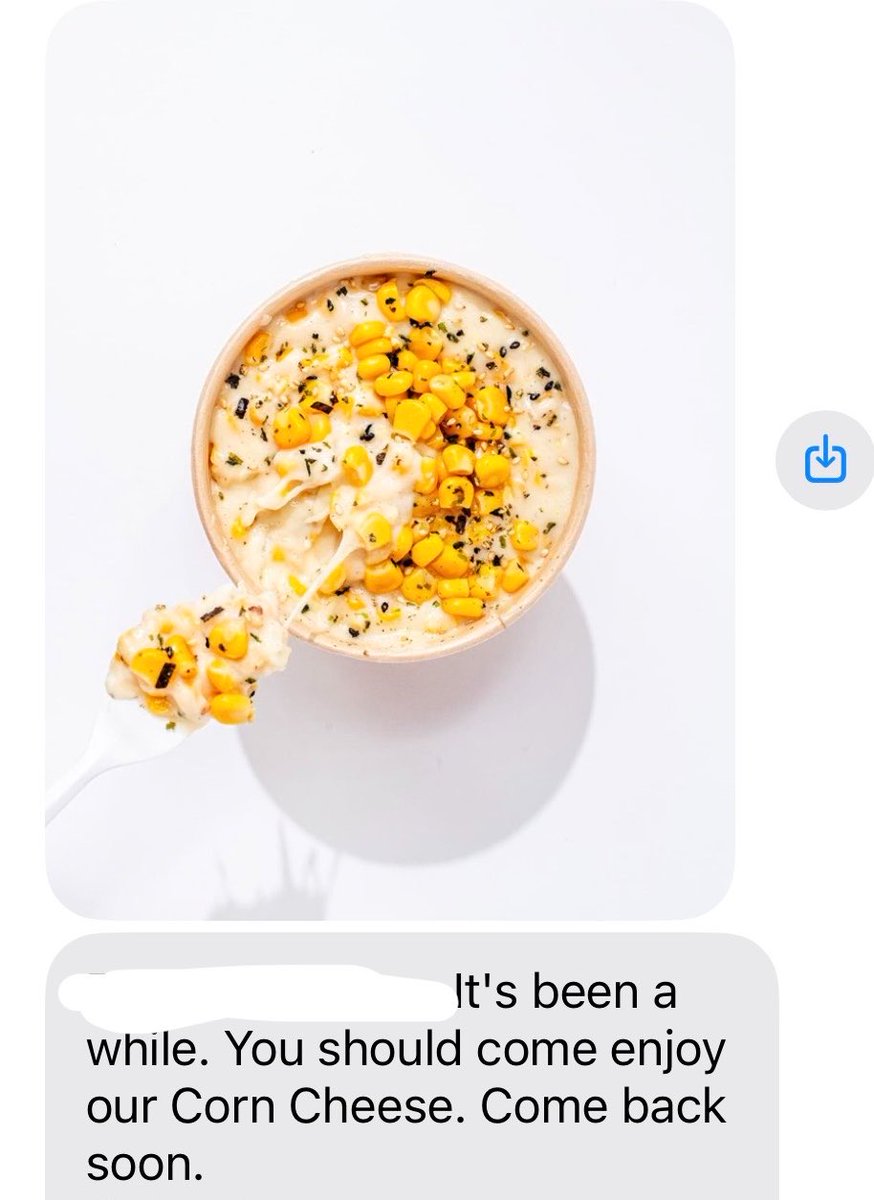 venterzz's tweet photo. one of my favorite restaurants keeps texting me to come back and its like an hr commute away by train, but you know what Yes i will come back since you asked so nicely and sent me a picture of corn cheese. holy shit that looks delicious. i will get on the train rn. i miss you too https://t.co/mTTaAbv46S