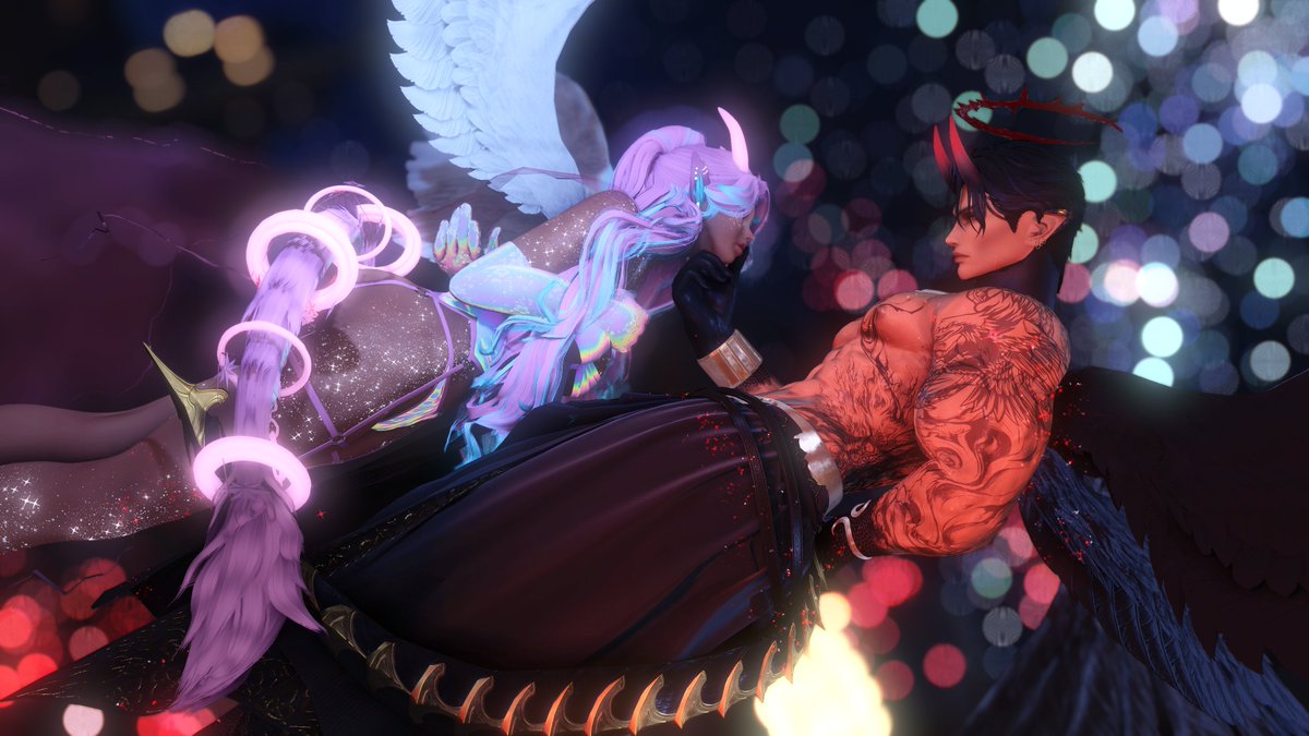 dyceptius's tweet photo. Chin up, my angel; the sky is ours tonight - away from judging eyes.

With/ lovely Pheenii from: https://t.co/oPVbwOWjGt

#ffxiv #ff14 #gpose #angel #devil #mmo #gposing #xiv #gposer https://t.co/JNhqMeoGy6
