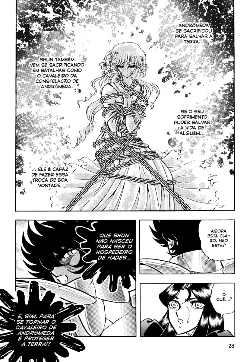 DamienTempest's tweet photo. Por conta do último capítulo, vi uma discussão pequena acontecer sobre a possibilidade do Shun retornar como Hades por como os olhos dele estavam representados em um quadro da página. 

Não é de hoje que muitos pedem para que essa temática do Shun retorne, eu mesmo não veria lá com maus olhos, mas melhor do que eu explicar qualquer coisa, deixo Ikki e Saori falarem por mim. 

Shun nasceu para ser o Cavaleiro de Andrômeda, não para ser o hospedeiro de Hades. Acho improvável, pra não dizer impossível, que o Kurumada retorne com isso. Logicamente o próximo capítulo pode vir ai e eu errar feio, mas... Acho que não irei.