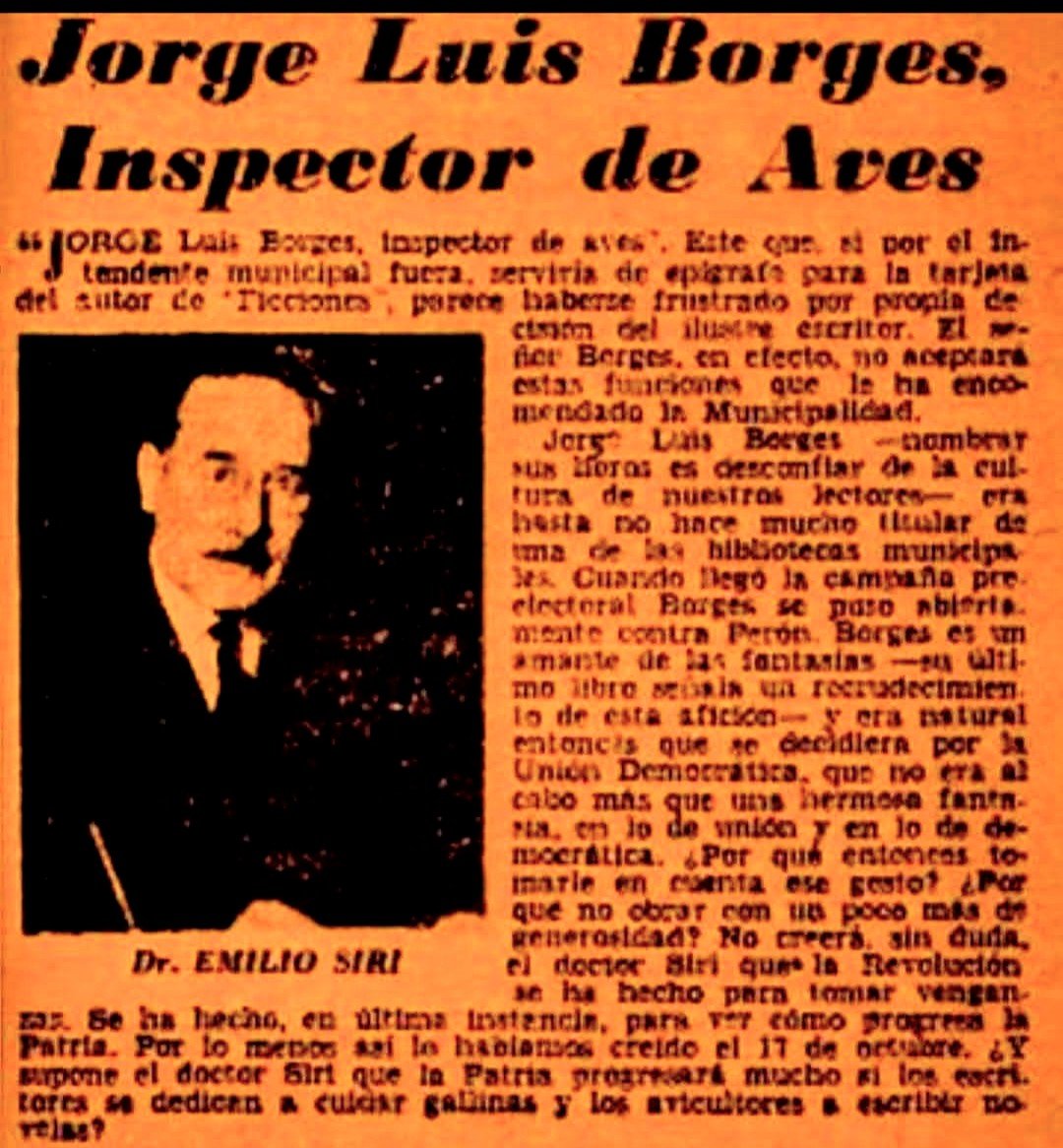 psirven's tweet photo. Se cumplen 40 años de la partida del enorme Jorge Luis Borges y 80 de la burlona ignominia que intentó el primer peronismo en su contra por mostrarse adverso a esa ideología 🤦 https://t.co/VwHMthyNlp
