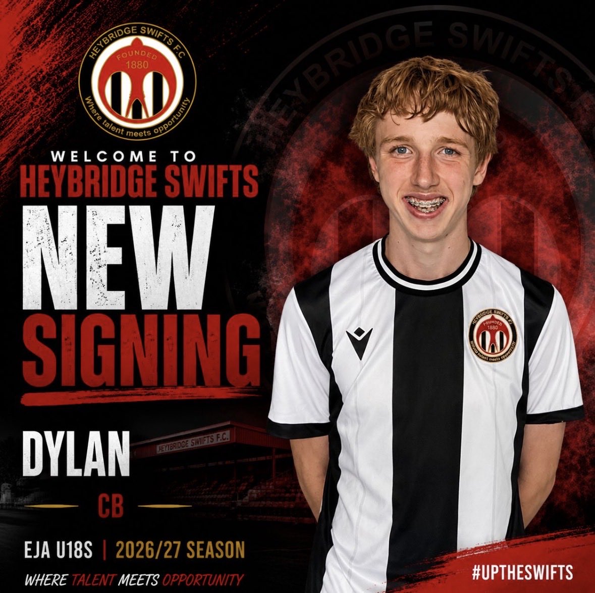 HeybridgeEJA's tweet photo. A big welcome to Dylan. New CB for our U18 squad @officialswifts https://t.co/8nJtZrY7UJ