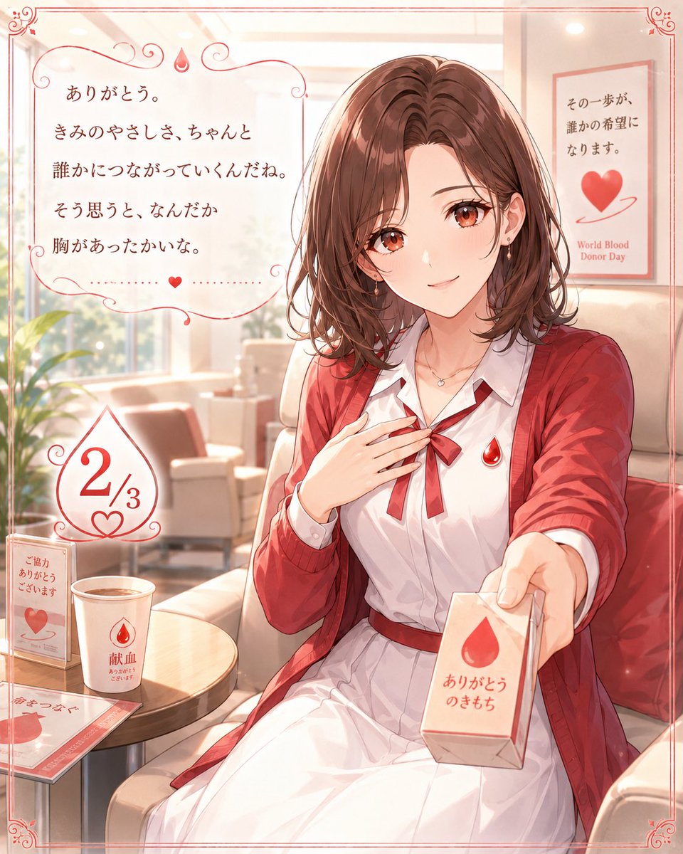wanwanartist's tweet photo. 【365日ヒロイン企画】
おはようございます。

今日は世界献血者デーです。
今日の彼女は、そっと背中を押してくれるような、やさし��頼れるお姉さんの雰囲気で作りました。

#今日は何の日 #世界献血者デー #AIイラスト #AI美女 #記念日 #365日ヒロイン企画 https://t.co/QgAcrRGO2Q