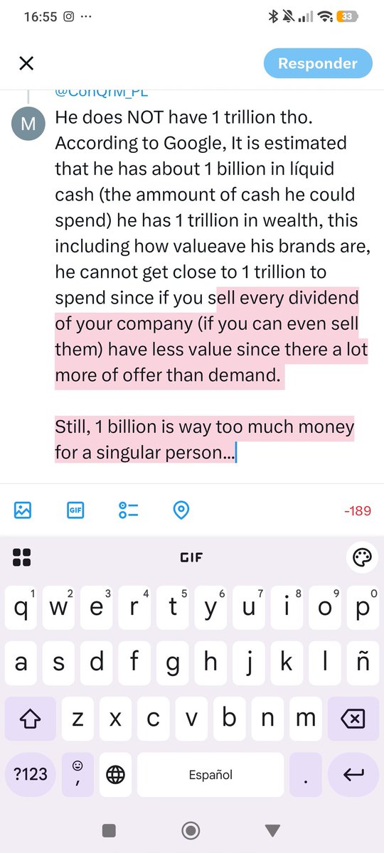 1Megalaser's tweet photo. @Lrdofthetwinks @ConQrM_PL He does NOT have 1 trillion tho. According to Google, It is estimated that he has about 1 billion in líquid cash (the ammount of cash he could spend) he has 1 trillion in wealth, this including how valueave his brands are, he cannot get close to 1 trillion to spend since if you https://t.co/kWtNh2YUuV