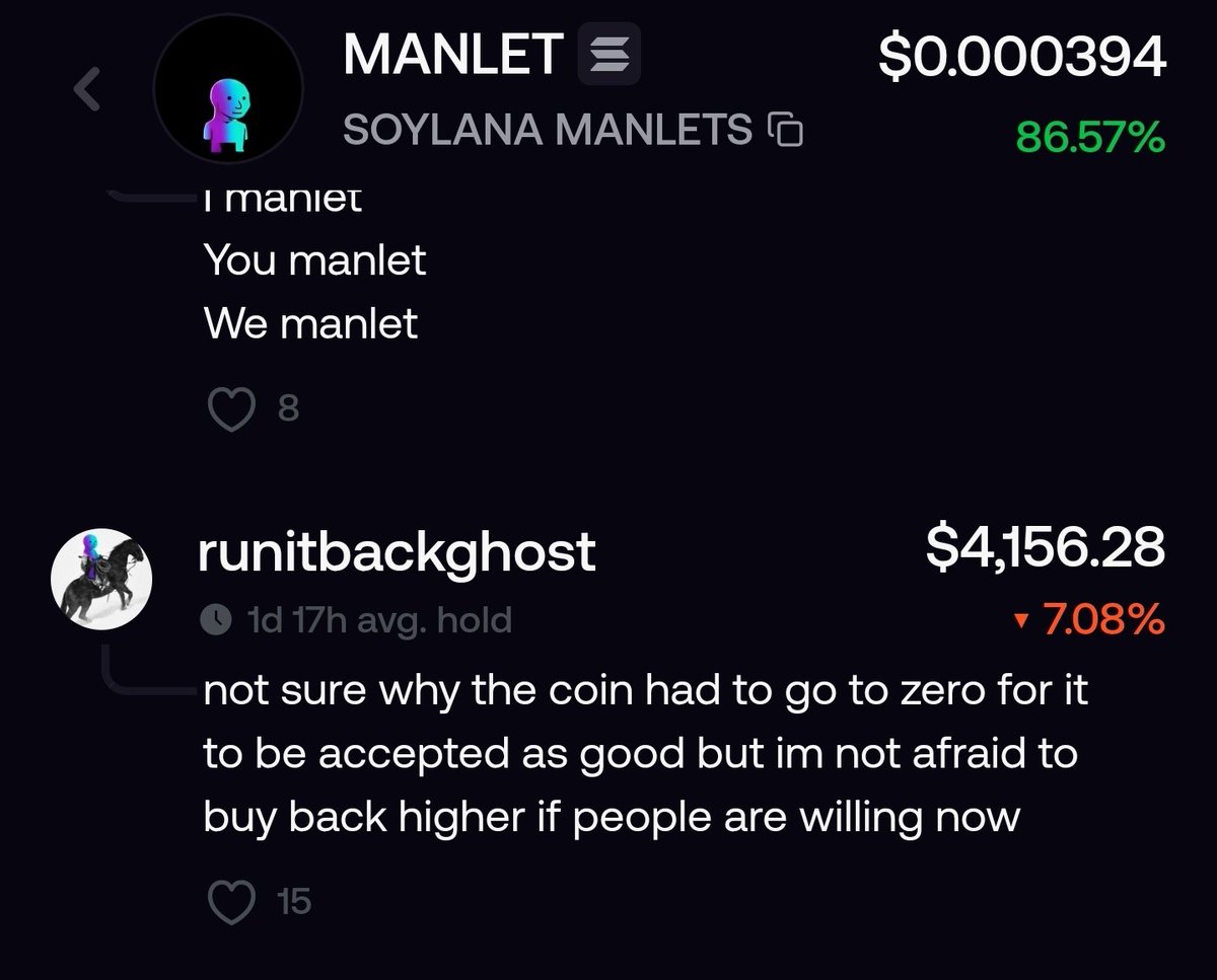 SoH_Yuriko's tweet photo. They were the ones that sold lmao.. gone are the days of pure holding.

The "zero" was because of them🤣 

Keep going true manlets!! $MANLET https://t.co/mC8273wnKW