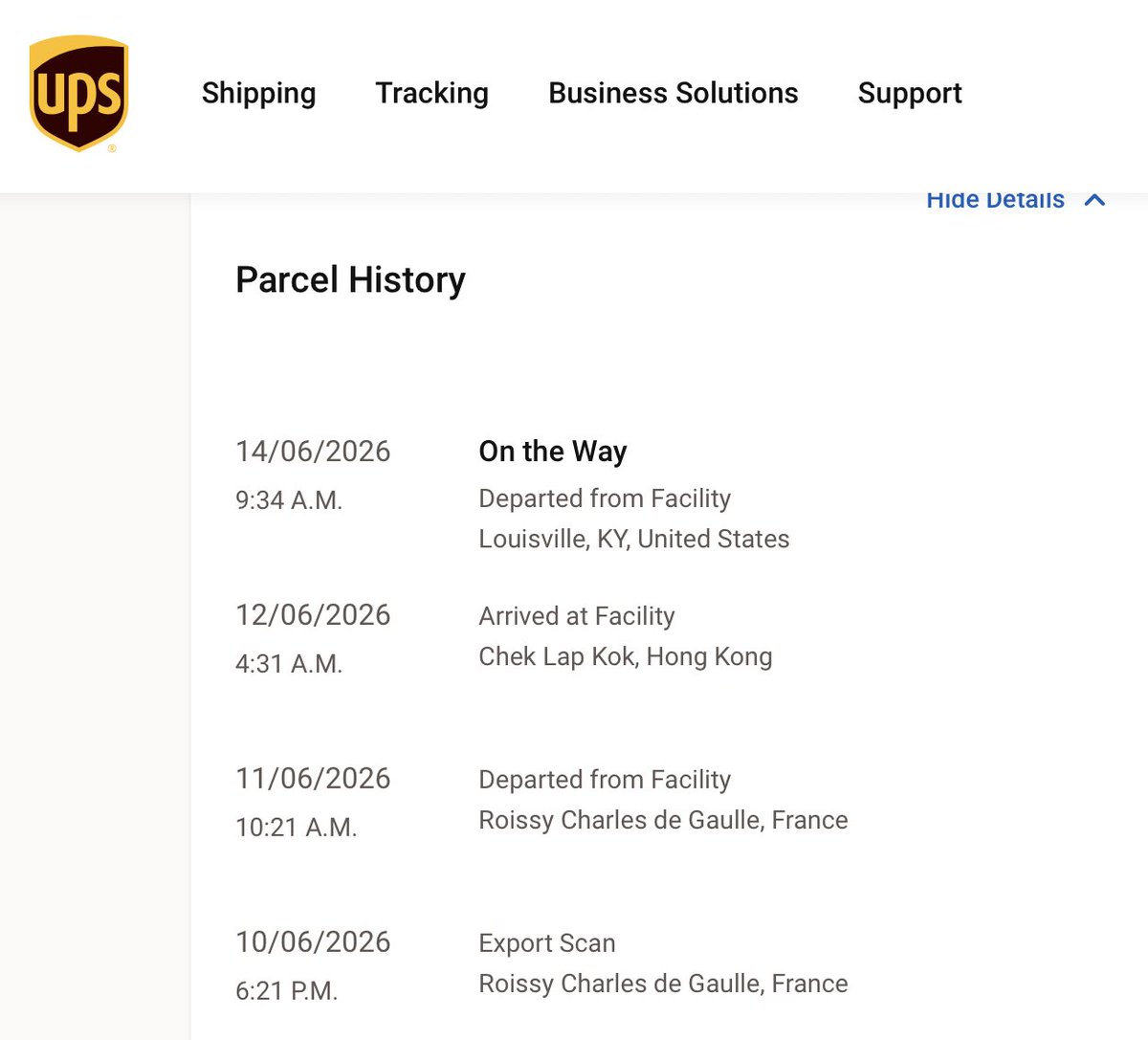 ulfw's tweet photo. @UPS Only UPS is this SHIT.

A package from France was supposed to be delivered to me on Friday in Hong Kong. Arrived at 4am at the airport but didn't get delivered.

Instead of getting it to me on Monday (14th) these fucks now shipped it to the US and delayed by TEN DAYS https://t.co/i7A7445sO5