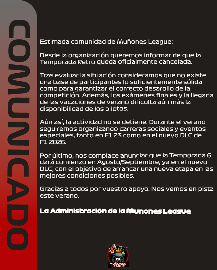MunonesLeague's tweet photo. 🚨COMUNICADO OFICIAL🚨

🌴🔋Nos vemos a finales de verano con las pilas recargadas y con muchas sorpresas que tenemos preparadas. Pasad un buen verano y disfrutad de los vuestros!