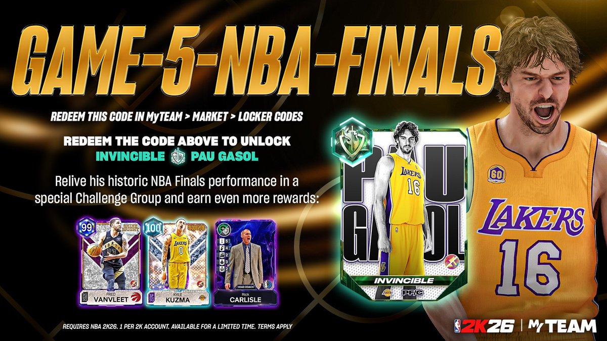 RealGamePlug's tweet photo. 🚨Game 5 #LockerCode for Invincible Pau Gasol

GAME-5-NBA-FINALS

#NBA2K26 https://t.co/t6UZFLZHj0