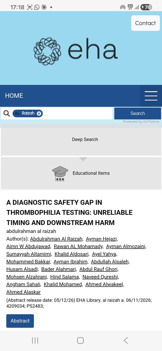 AlRayzh's tweet photo. Presented at #EHA2026:

A Diagnostic Safety Gap in Thrombophilia Testing: Unreliable Timing and Downstream Harm.

We reviewed 505 thrombophilia tests
https://t.co/5A94T5QF6V https://t.co/FQJiHj5A6A