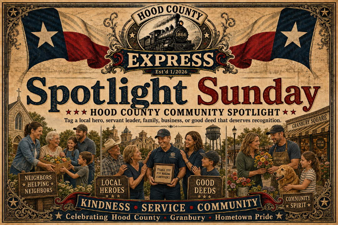 HoodCoExpress's tweet photo. 🌟 Before the week wraps up, let’s recognize someone special.

A local hero. A servant leader. A family. A business. A good deed. A quiet act of kindness.

Tag someone in Hood County who deserves the spotlight today. Let’s end the week with something good. ❤️ https://t.co/oPill5zNqu