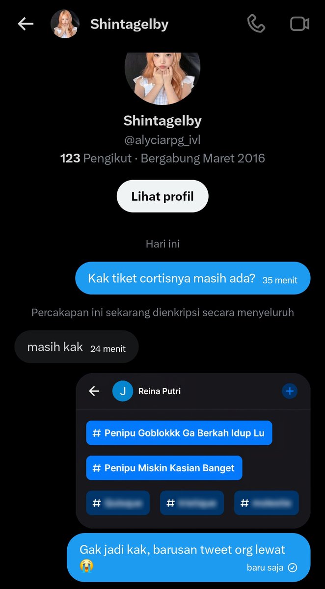 XFeida87628's tweet photo. Bahkan X pun sulit mendeteksi scammer 😭☝🏻

#allobankcortis #allobank2026 #coerina https://t.co/yoM4oAiriG