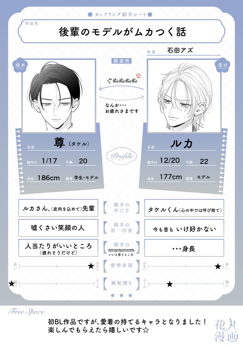 hanamaruweb2's tweet photo. ˗ˋ🎉花丸漫画S～この攻めがしゅごい！～先行配信中💐ˊ˗

❖━━━━━━━━━━━━━━━━━❖
　　   　後輩のモデルがムカつく件。
　　　　　 石田アズ 　@isdaz22
❖━━━━━━━━━━━━━━━━━❖

【後輩モデル×先輩モデル】うるわしすぎる茶化し合い
ラブコメの名手、石田アズ初ＢＬ★

🌟先行配信書店💕

シーモア https://t.co/cmWq8fwGER
Renta! https://t.co/AXlyyVQHp1
ebookjapan https://t.co/vmXxVxJedj
白泉社e-net! https://t.co/Xe28LJhzNi
マンガPark