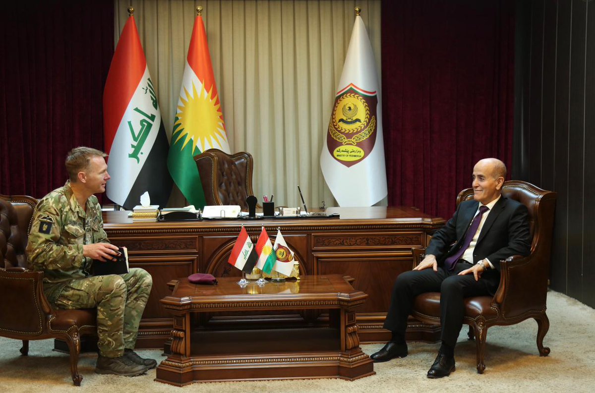 KRG_MOPE's tweet photo. @KRG_MOPE Minister received Brig. Gen. Duncan Mann, Dpty Cmdr of the Combined Joint Operations #Forces. During the meeting, both sides discussed the latest security and #military developments and enhancing bilateral relations and coordination. https://t.co/Yg4kxVnJ6b