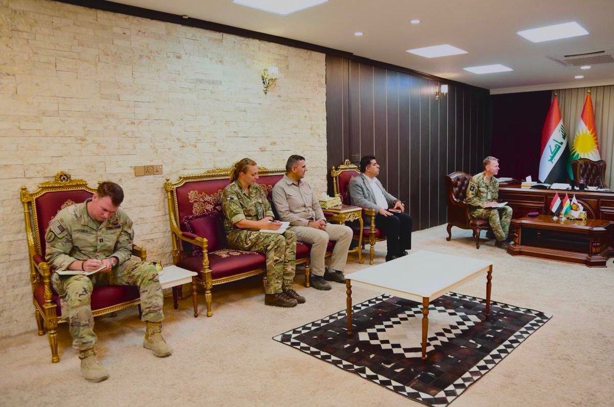 KRG_MOPE's tweet photo. @KRG_MOPE Minister received Brig. Gen. Duncan Mann, Dpty Cmdr of the Combined Joint Operations #Forces. During the meeting, both sides discussed the latest security and #military developments and enhancing bilateral relations and coordination. https://t.co/Yg4kxVnJ6b