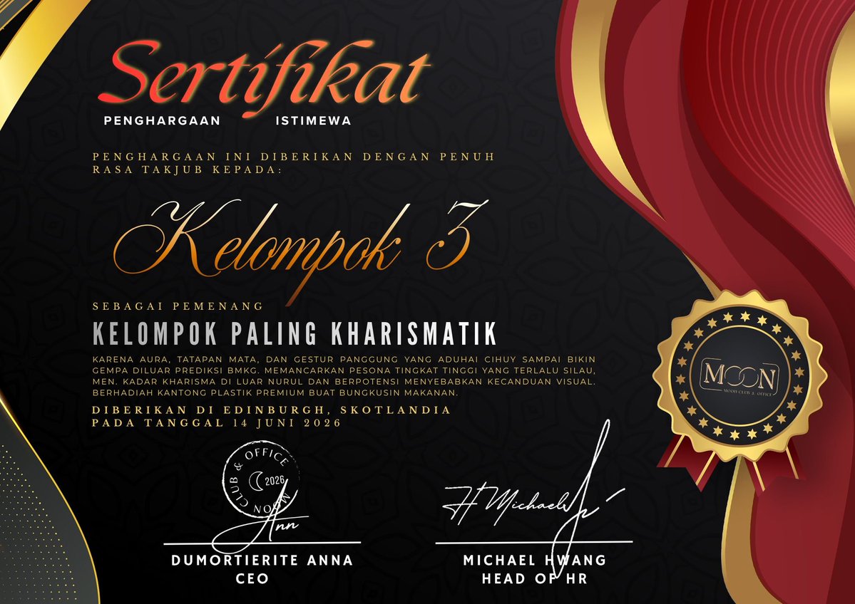equsirou's tweet photo. ㅤㅤ"Kemudian… penghargaan kedua untuk Kelompok Paling Kharismatik di sejagat Moon Club Raya!” Sengaja beri ungkapan berlebih untuk umumkan yang diiringi dengan alunan drum bertempo cepat, “Selamat kepada kelompok 3 dengan sambung lagu! Silakan diambil hadiah dan sertifikatnya!” https://t.co/Dpq2jckxhX